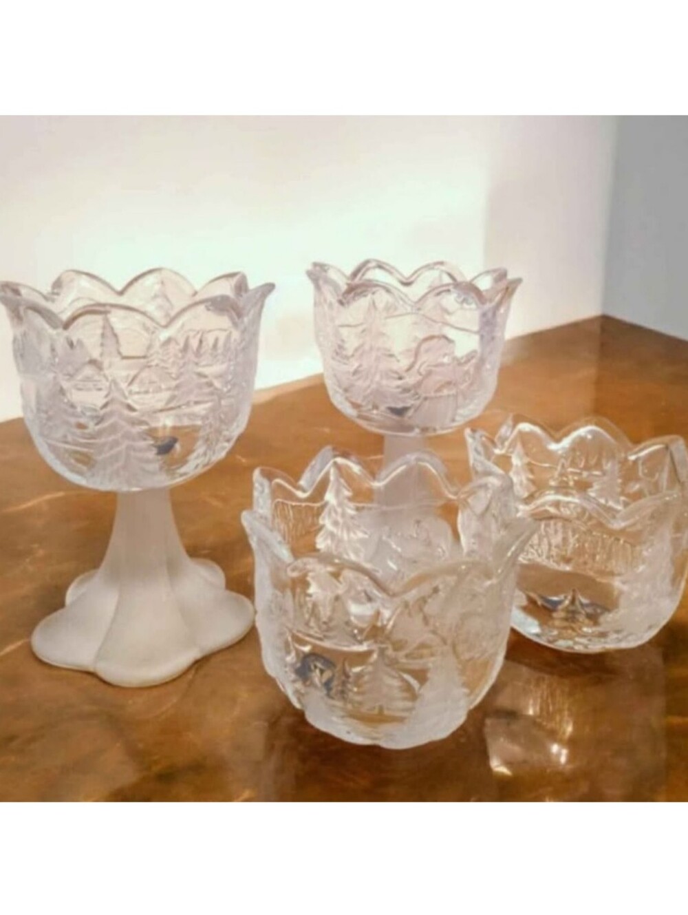 Set of 4 Walther Glas Germany Frosted Crystal Votive Candle Holders VTG